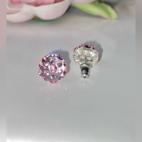 Acrylic stud earrings for women, Transparent lucite, pink crystal stones, new - Picture 11 of 11
